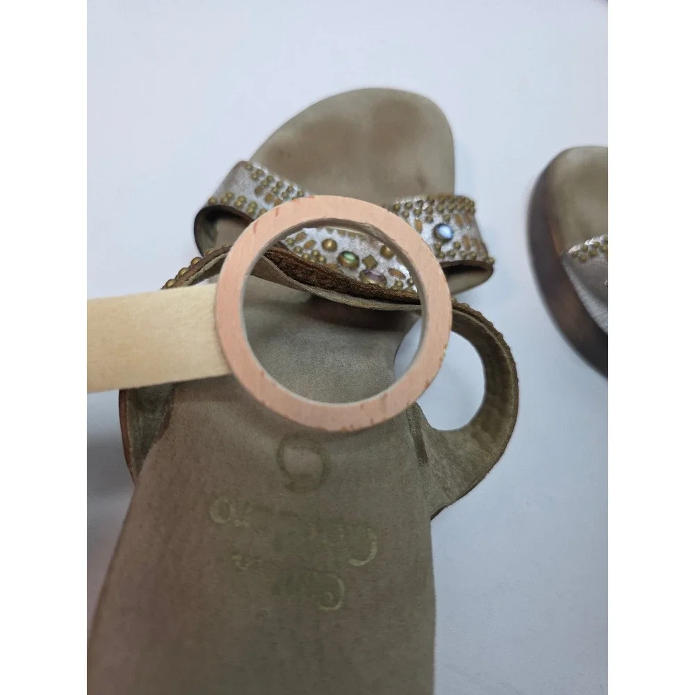 Coleen Cordero W's size 7?SilverStuddedGemstone WoodWedgePlatform Slipper Flaw!!